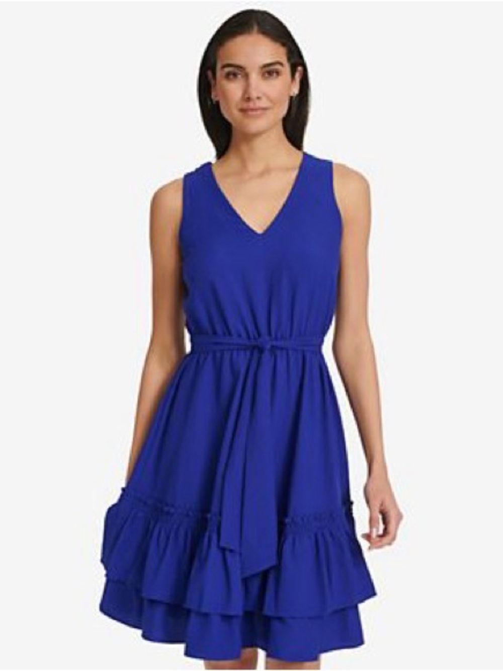 Calvin Klein Royal Blue Sleeveless V-Neck Tiered Dress, 12, EUC,